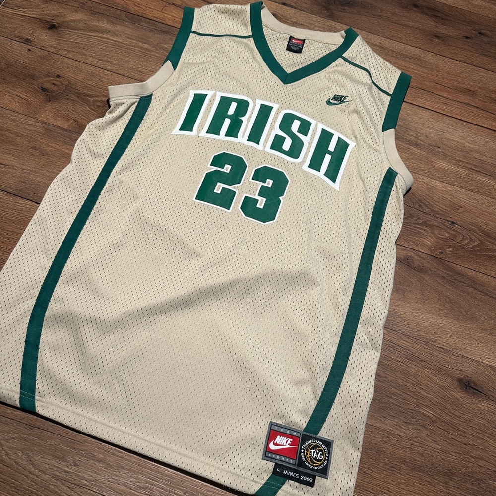 Vintage Nike LeBron James St Vincent-St Mary Irish Jersey Men XL Tan 2003 TAG